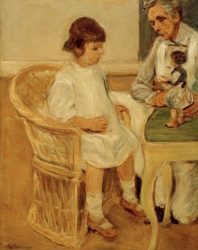 右側の籐の椅子に座っているアーティストの孫娘 作： Max Liebermann