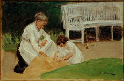 乳母が遊んでいる孫娘 作： Max Liebermann
