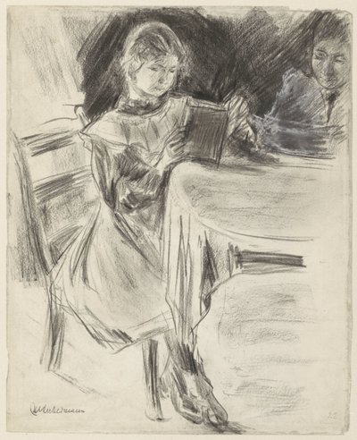 円卓で読書をするマックス・リーバーマンの娘と妻 作： Max Liebermann