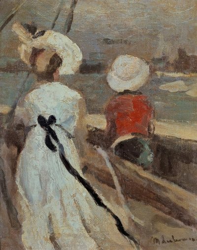 セーリングボートで子供を持つ女性 作： Max Liebermann