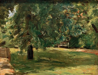 ヴァンゼー庭園の栗の木の下の庭のベンチ 作： Max Liebermann