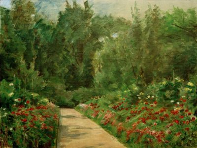 パスと花が付いている庭のベッド 作： Max Liebermann