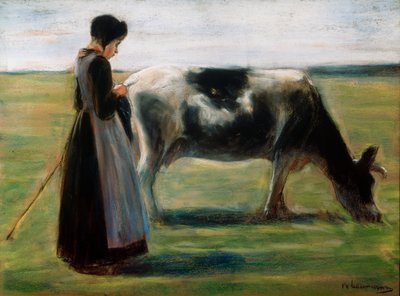 19世紀の牛を持つ少女 作： Max Liebermann