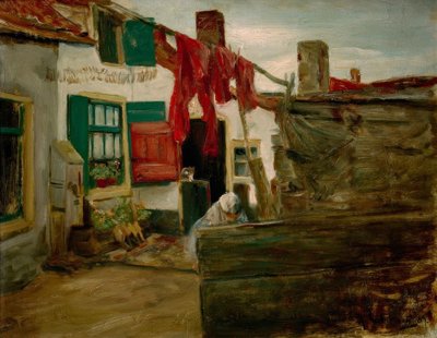 ハンギングランドリーがあるオランダの村のコーナー 作： Max Liebermann