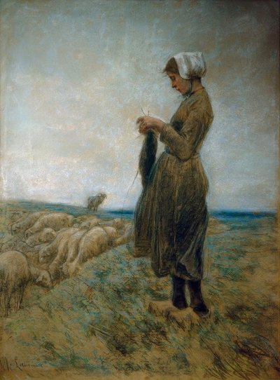 ダッチシェパードガール（編み物羊飼い） 作： Max Liebermann