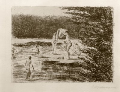 M.リーバーマン、入浴する男の子 作： Max Liebermann