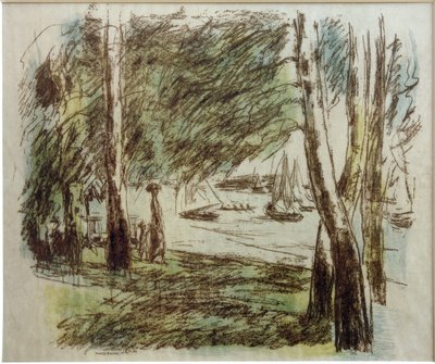 M.リーバーマン、帆船のあるヴァンゼーの風景 作： Max Liebermann