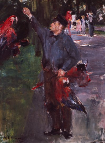オウムを持つ男（キャンバスに油彩） 作： Max Liebermann