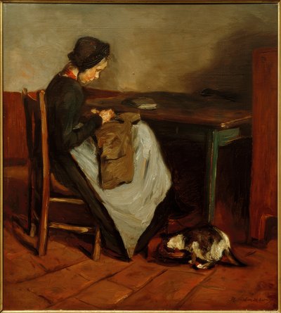 猫と少女の縫製-オランダのインテリア 作： Max Liebermann