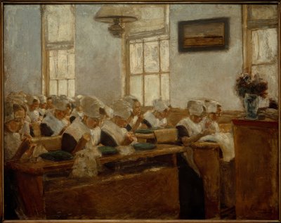 縫製学校-アムステルダムの孤児院の作業室 作： Max Liebermann