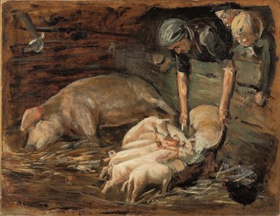 豚舎、保育園;豚の豚肉、苗床、1887 作： Max Liebermann