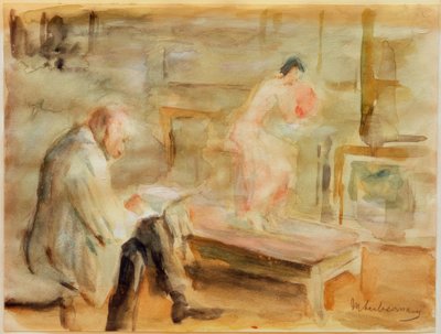 ヴァンゼーヴィラのスタジオでのモデルとの自画像 作： Max Liebermann
