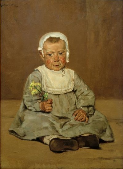 花と座っている子供 作： Max Liebermann
