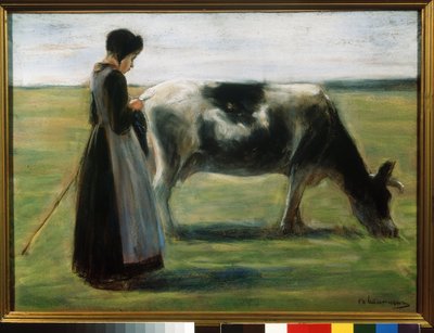 """A young girl with a cow"" (Girl with Cow) Max Liebermann によるパステル画 (1847-1935) プーシキン美術館、モスクワ 作： Max Liebermann