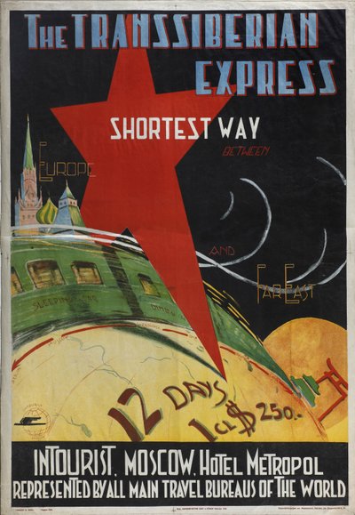 1930年のインツーリスト会社のトランスシベリアエクスプレスポスター 作： Max Litvak