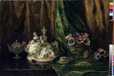 「磁器と花のある静物」 (磁器と花のある静物) マックス・ミュラー (1871-1938) の絵画 (ec. all.) キャンバスに油彩。 Mikalojus Konstantinas Ciurlionis Fine Arts Museum、カウナス、リトアニア 作： Max Müller