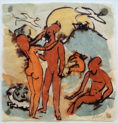 舵取り鳥のいる水浴シーン 作： 