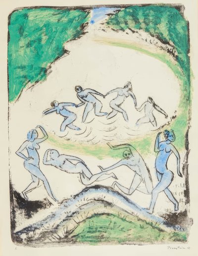 ダンス（森の池で踊る人々と水浴する人々） 作： Max Pechstein