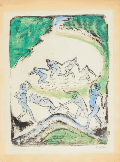 ダンス（森の池で踊る人々と水浴する人々） 作： Max Pechstein