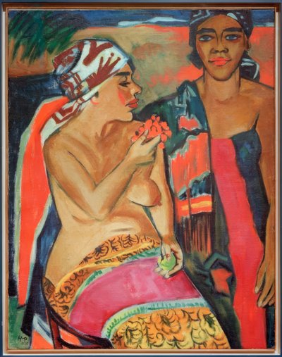 カラフルなカーペットを敷いた女性たち 作： Max Pechstein