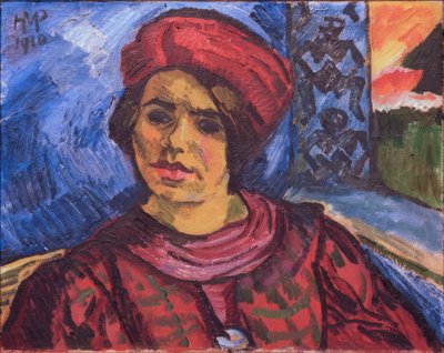 赤いターバンをかぶった若い女性 作： Max Pechstein