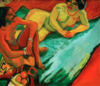カーペットの上のインド人と女性 作： Max Pechstein