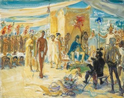 メキシコのモンテスマ皇帝の前でフェルナンドコルテス。 1917 作： Max Slevogt