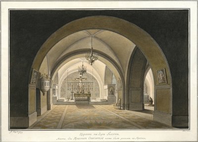 1821年、ゴルゴタの跡にある聖墳墓教会の内部 作： Maxim Nikiphorovich Vorobyev