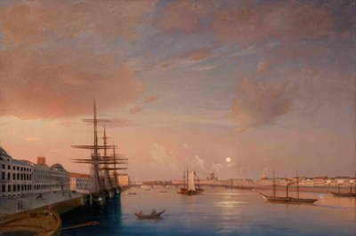 ブラゴヴェシチェンスキー受胎告知橋とニコラエフスカヤ堤防、1852年頃の眺め 作： Maxim Nikiphorovich Vorobyev