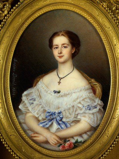 青いリボンをつけた女性の肖像 画：マキシム・ダヴィッド（19世紀） 1858年 パリ、装飾美術 作： Maxime David
