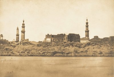 1849年から50年にかけてのナイル川の洪水によって取り除かれたギルジェと海岸線の眺め。 作： Maxime Du Camp