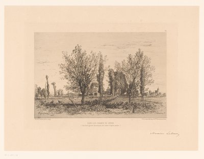 牧草地と街の景色のある風景 Dans les champs de Cénon. (オブジェクトのタイトル) 作： Maxime François Antoine Lalanne (signed by artist)