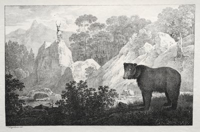 フォア グラウンドでクマと山岳風景 作： Maximilian Josef Wagenbauer