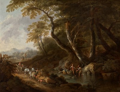 右側に水がある森の風景 作： Maximilian Joseph Schinnagl