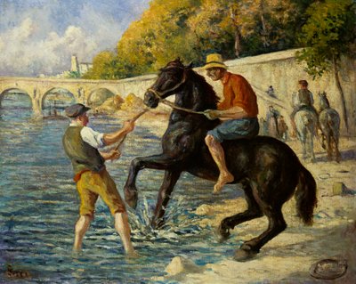 セーヌ川の馬の水浴び、1910年 作： Maximilien Luce