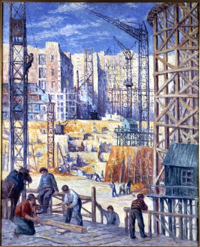 パリの建築現場、ケ・ド・パッシー、1907年。 作： Maximilien Luce