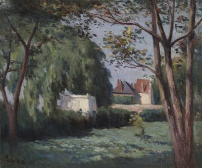 3つの家と木のカントリーシーン、1900年頃 作： Maximilien Luce