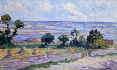 海の干し草。海辺の石臼、1914 作： Maximilien Luce