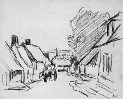 馬車のある村の通り。 エラニー・シュル・エプト (?) 作： Maximilien Luce