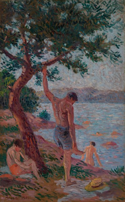 サントロペ、松林の下の水泳選手 作： Maximilien Luce
