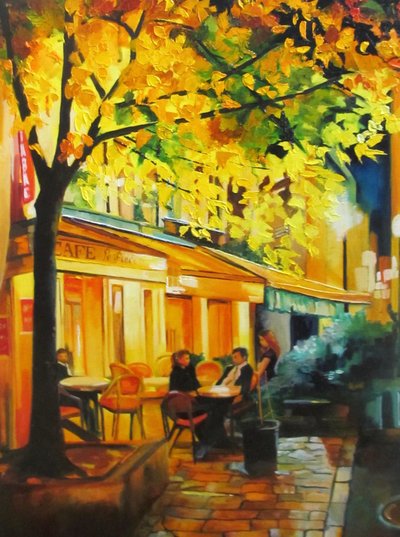 秋の夕べのカフェ 作： Maxine Shore