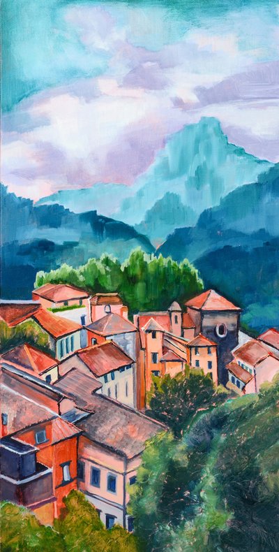 色鮮やかな丘の町 作： Maxine Shore