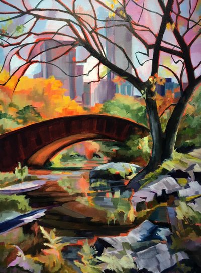 色鮮やかな秋の公園の橋 作： Maxine Shore