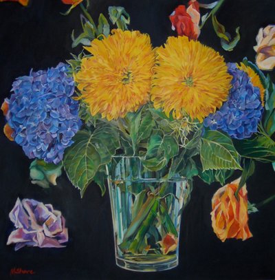 鮮やかな花の静物画 作： Maxine Shore