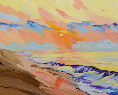 鮮やかな海に沈む夕日 作： Maxine Shore