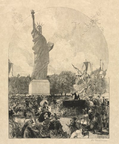 1885年、アメリカ人によってパリ市に提供された、世界を啓発する自由。 作： May 30 Publiished in Le Monde