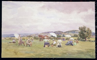 コッツウォルズのスケッチパーティー、1910年頃（紙に水彩） 作： May Francis