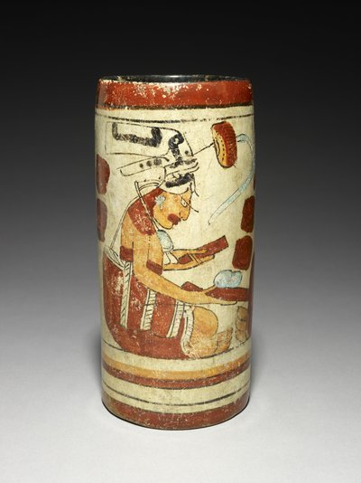 プレゼンテーションシーン付き花瓶、西暦600〜900年（スリップ付き陶器） 作： Mayan