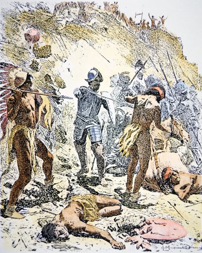1680年のプエブロ・インディアンの反乱（カラー版画） 作： Maynard Dixon