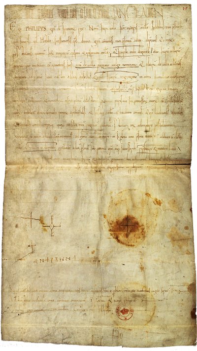 ソアソンの聖クレパン修道院を支持するフィリップ1世の卒業証書、フランスの女王、キエフのアンの署名付き、1063年 作： Medieval Document